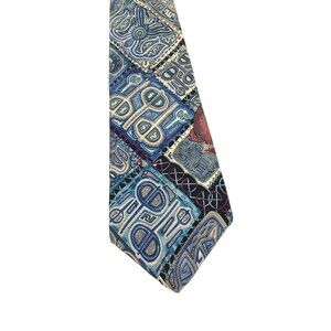 Alexander Lloyd 100% Silk Abstract Art Necktie Blue Multicolor Long 64" Tie